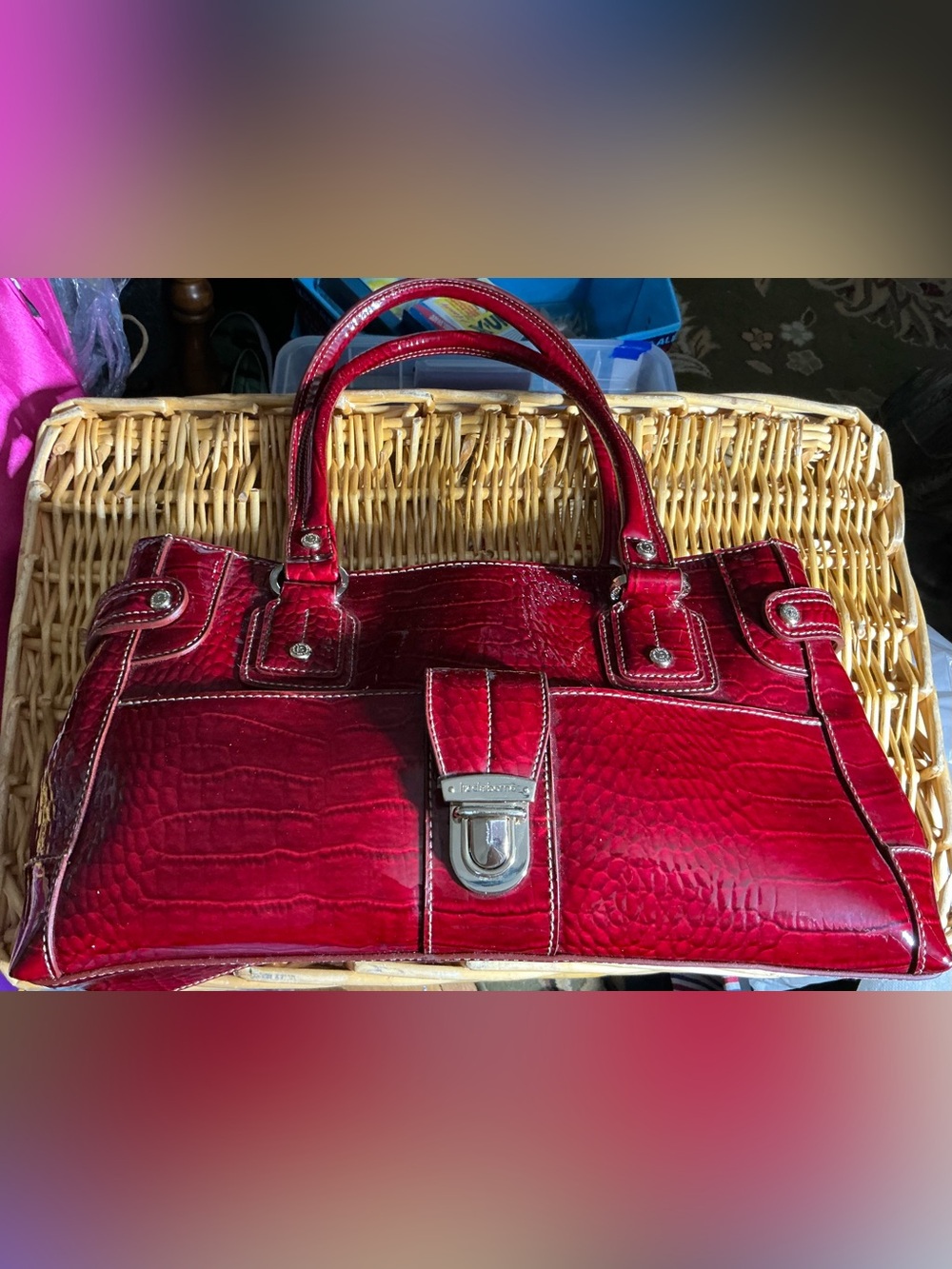 Liz Claiborne Red Croc-Embossed Satchel Handbag